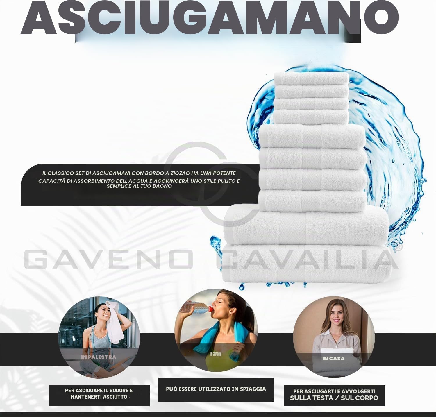 AZZORO Set di Asciugamani Toronto, 10 Pezzi, con 4 Facce, 4 Mani e 2 da Bagno, in Cotone, Bianco