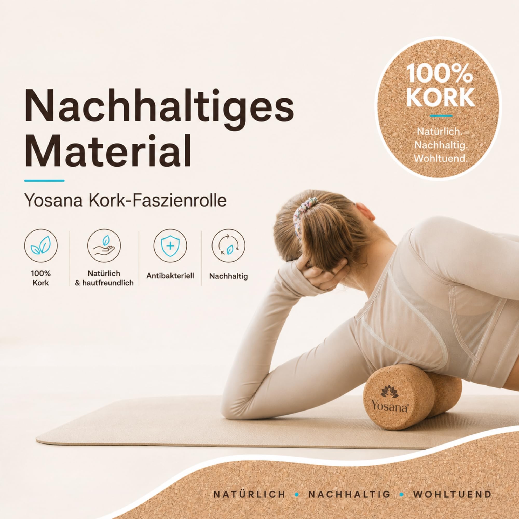 Kork Faszienrolle mit Wirbelsäulenschutz | Harte Rückenrolle für Rückenmassage & Faszientraining I Nachhaltige Korkrolle I 30x10cm