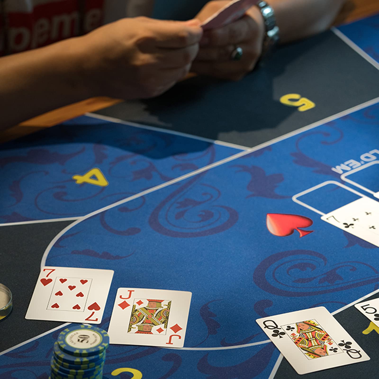 CHIPS Profi Pokermatte 120x60cm/180x90cm Universal Tischdecke für Brettspiele, Kartenspiele und Gesellschaftsspiele - Deluxe Pokertuch – Pokerteppich – Pokertischauflage
