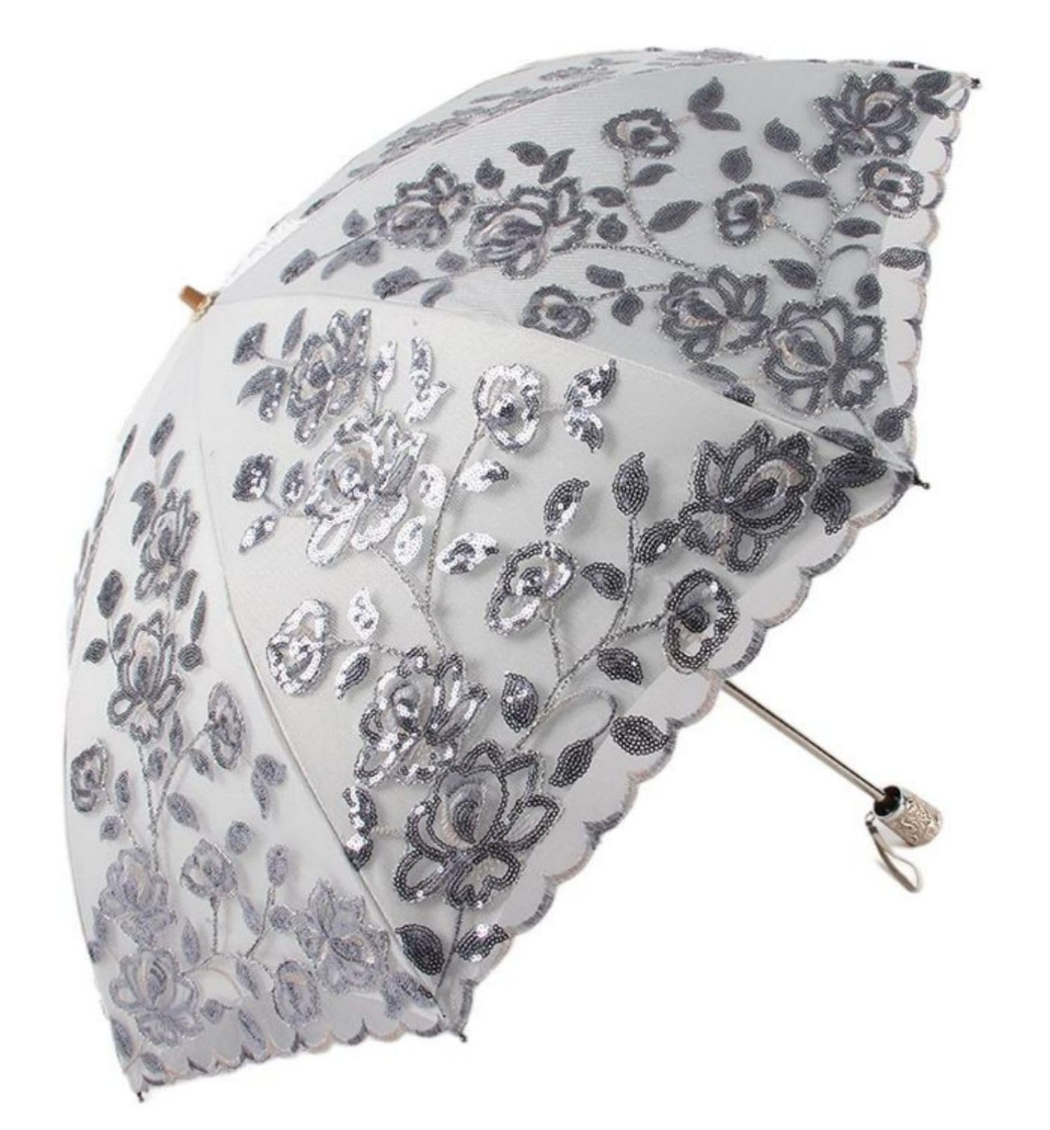 Honeystore Vintage Lace UV Sun Parasol Folding 3D Flower Embroidery Umbrella