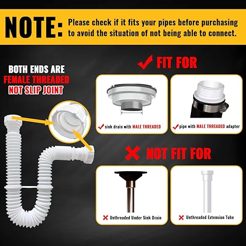 Miniatura 2 de VIVIDA Tubo de drenaje flexible para fregadero, tubo de drenaje flexible de 1-12 pulgadas, tubo de drenaje de fregadero de 11 a 31.5 pulgadas,