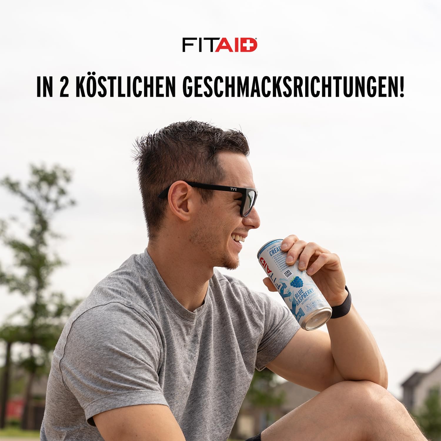 FITAID RX Blue Raspberry Zero Clean Creatin Recovery Sport Drink & Hydration Helper – Regenerationsgetränk mit Kreatin Monohydrat BCAA Elektrolyte ohne Zucker Kurkuma Vitamine Quercetin CoQ10 24x355ml