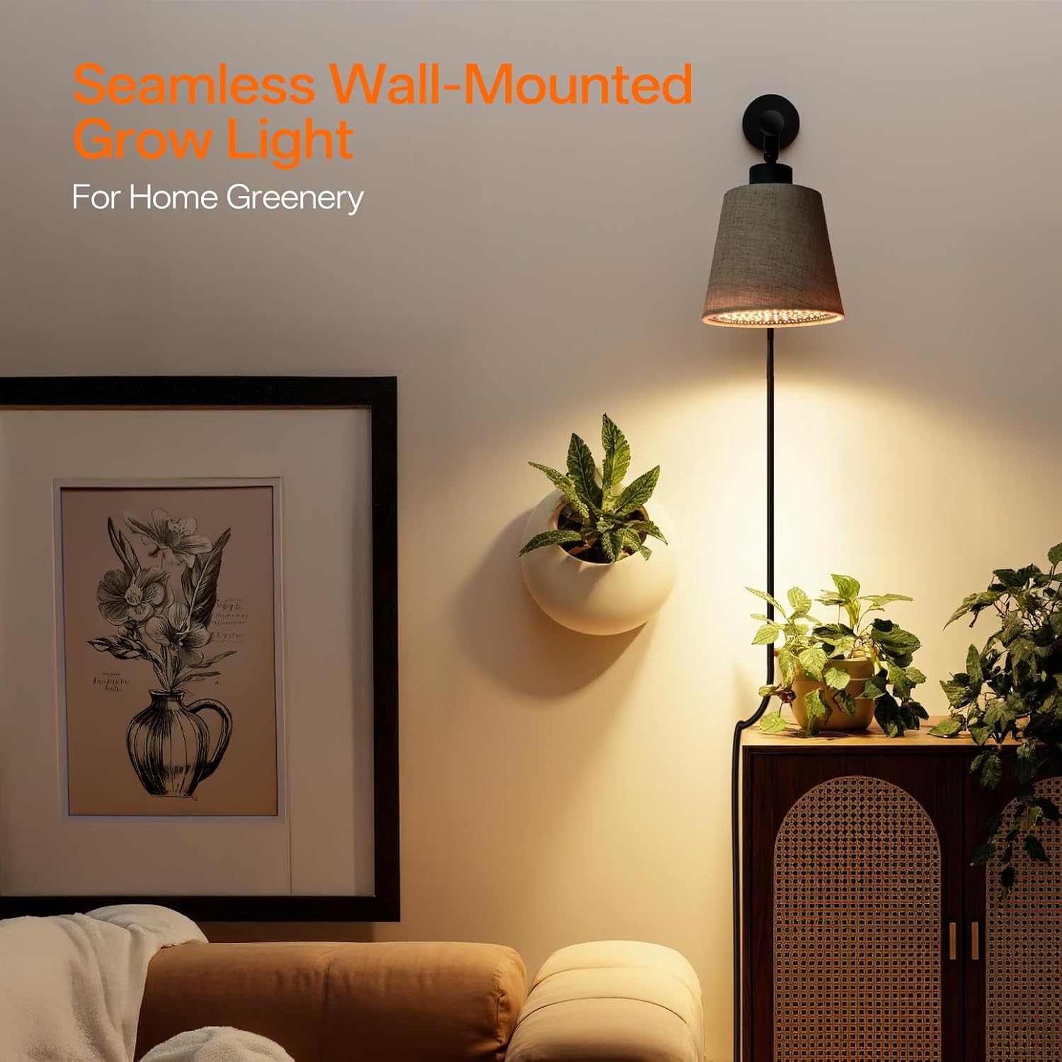 Bstrip Hanging Grow Lights for Indoor Plants, 25W Full Spectrum, 4H/9H/14H Timer, 3000K Wall-Mounted Decorative Plant Light with 9.8FT Power Cord, Ideal for Tall Plants, Flowers and Potted Trees - Image 3