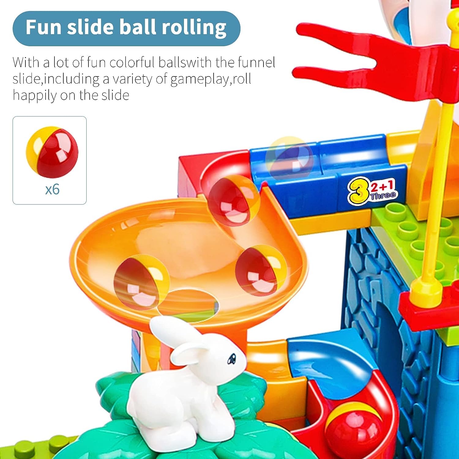 Black Foru Big Size Blocks Marble Run Slide Building Toys Led Lights Kids Race Track Compatible with All Major Brands Bricks Set Various Track Models for Gifts Boys Girls Toddler Age 3+ (253 PCS) 2