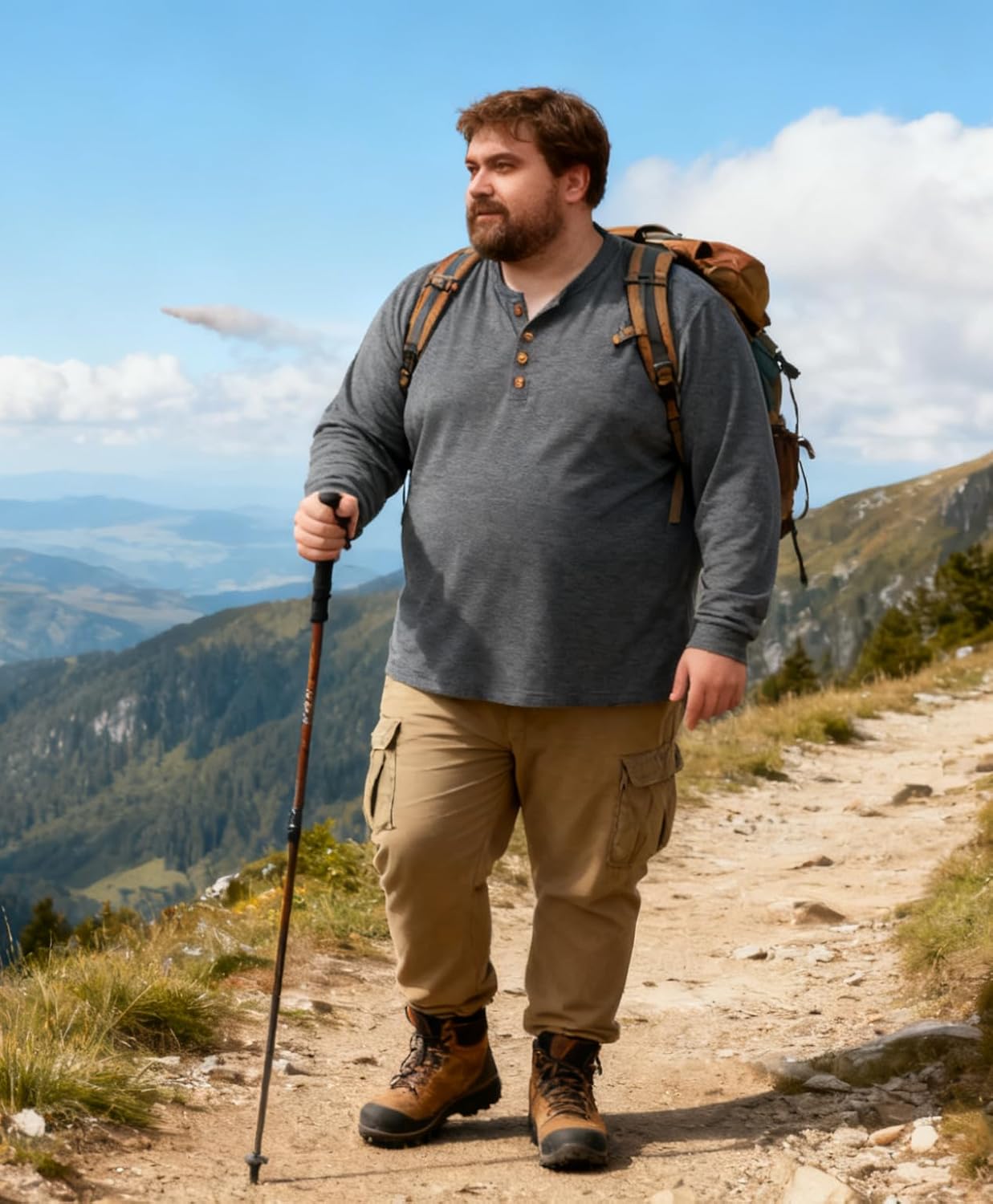 Derminpro Big & Tall Men's Cotton Lightweight Long Sleeve Henley Shirts Soft Casual Buttoned T-Shirts - Image 3