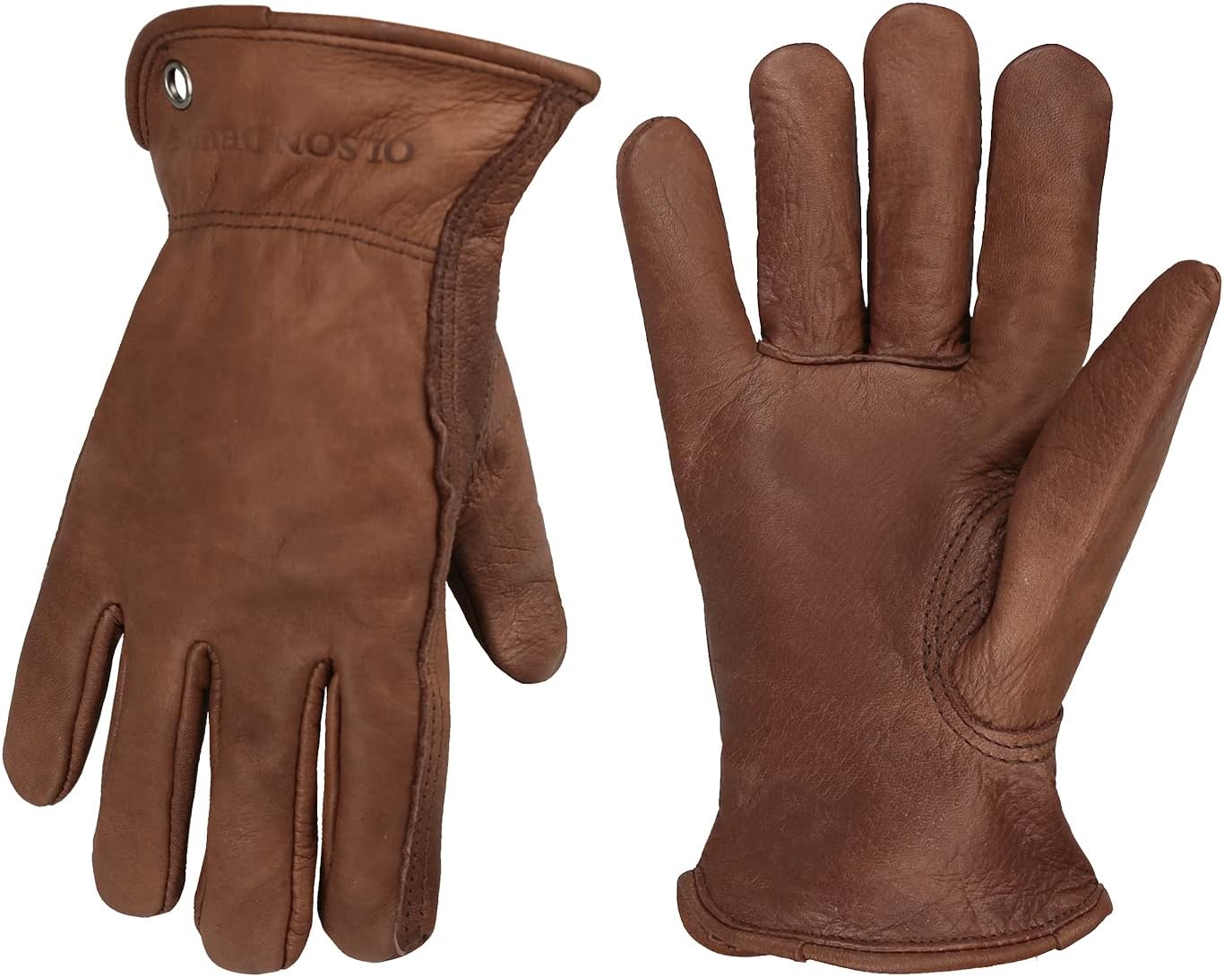 OLSON DEEPAKRetro Brown Leather Work Gloves for Cutting/Motorcycle/Farm,Cowhide Work Gloves with faded effect for men
