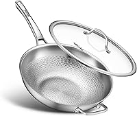 VEDNHOL 13-Inch Titanium Wok Pan - Pure Titanium Non-Stick Skillet, PFAS/PFOA/PTFE-Free, Induction Oven Safe