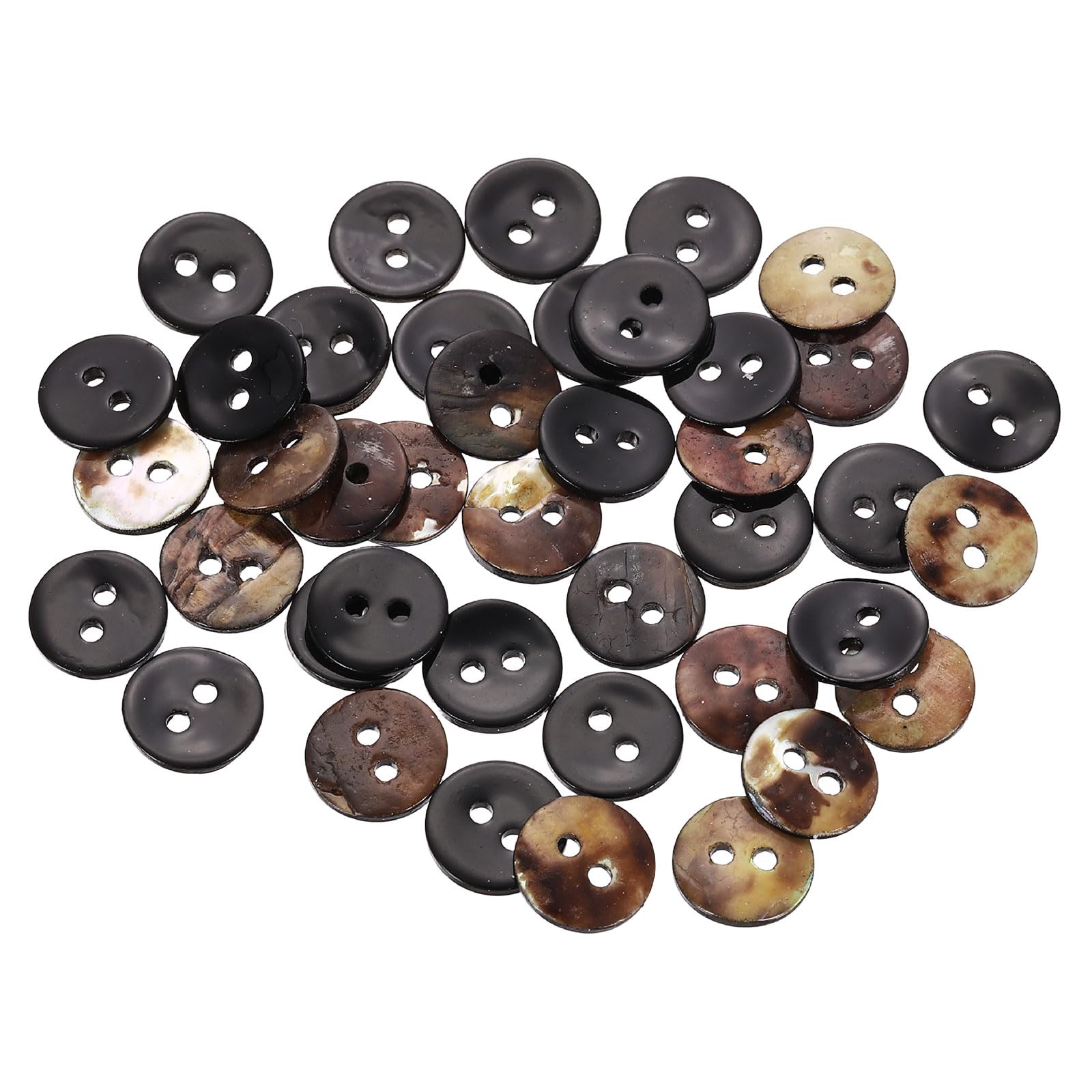 sourcing map 40Pcs Natural Shell Buttons, 10mm 2 Hole Mother of Pearl Blazer Buttons Sewing Craft Shell Discs for Shirt Sewing DIY Crafts Decoration, Black