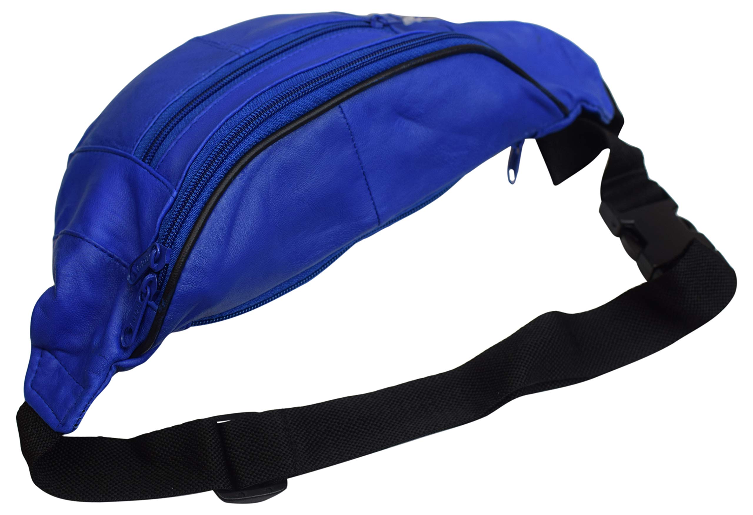 Genuine Leather Fanny Pack Pouch Waist Bag Slim Design (Royal Blue)