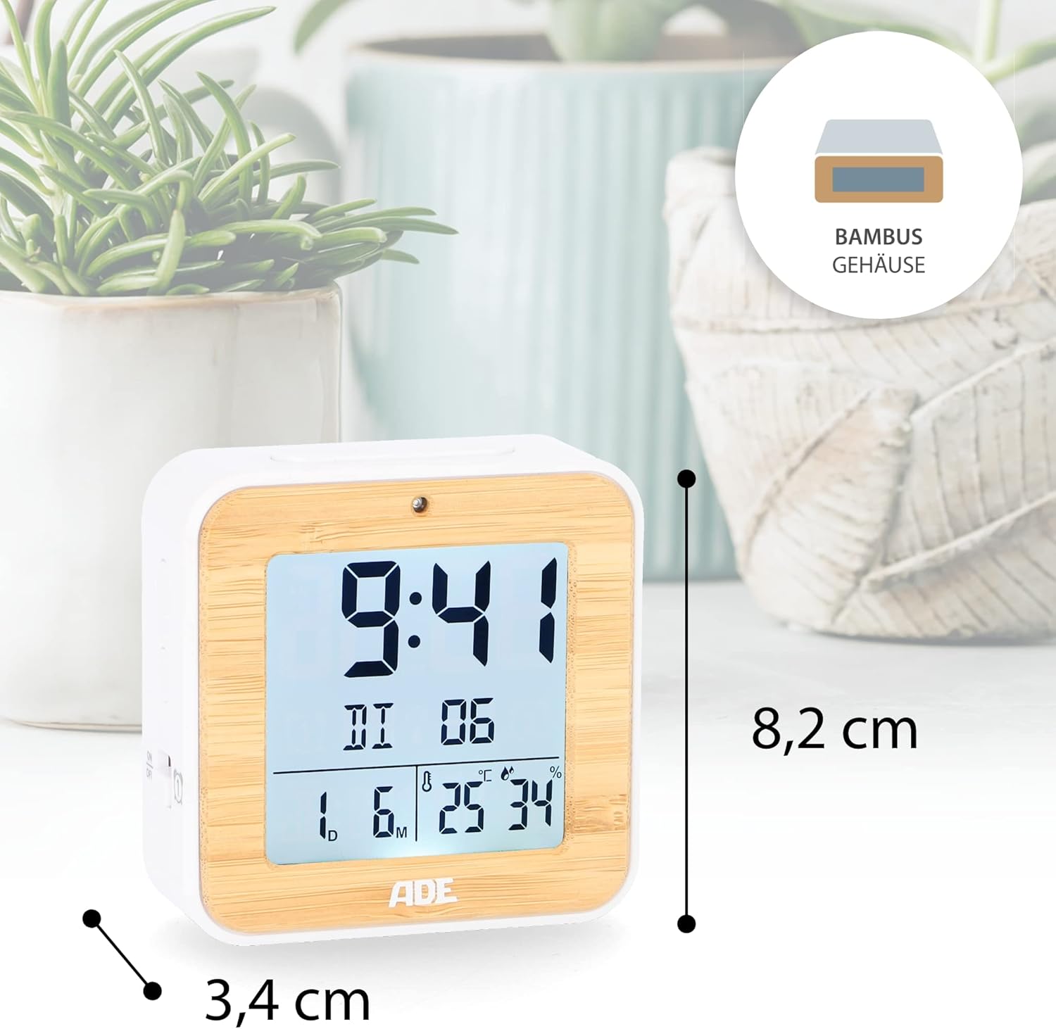 ADE CK2112 Alarm Clock with dimensions indicated