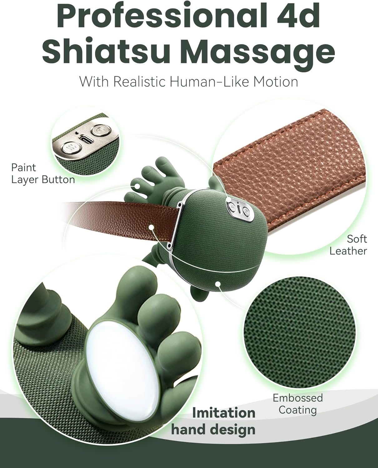 Neck and Back Massager, Bionic Hand Design, Portable Hand Massager, 4d Shiatsu Deep Tissue Kneading for Shoulder, Neck, Back, Legs Pain (1pc)