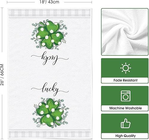 Miniatura 7 de Artoid Mode Lucky Shamrock - Juego de 2 toallas de cocina de eucalipto para el día de San Patricio, 18 x 26 pulgadas, diseño de búfalo de corazón