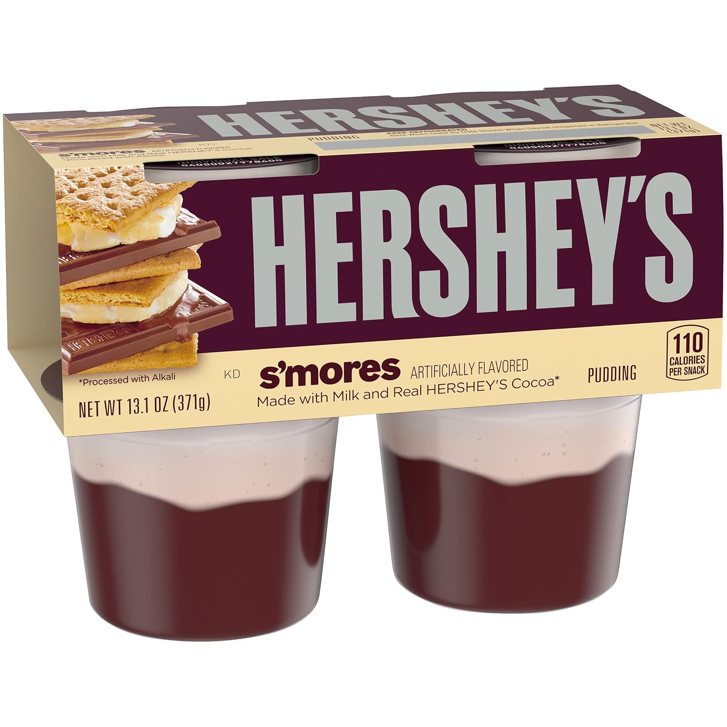 Hershey's S'mores Ready-to-Eat Pudding Cups Snack with Milk & Real Cocoa ( 4 ct Cups)