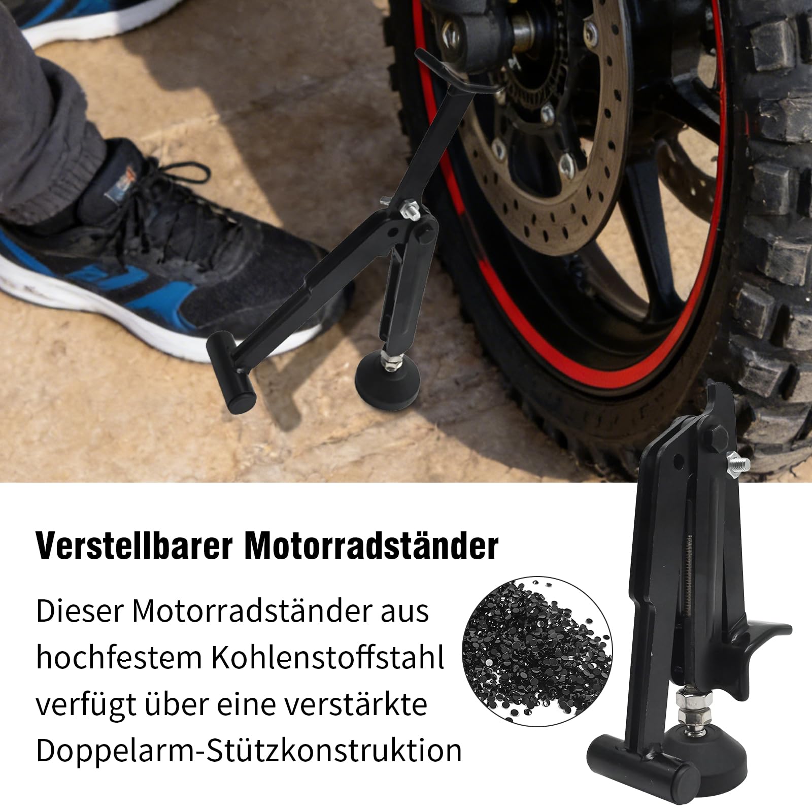 Verstellbarer Motorradständer, Tragbarer Motorradheber, Universeller Hinterradständer für Motorräder, Mopeds und ATVs