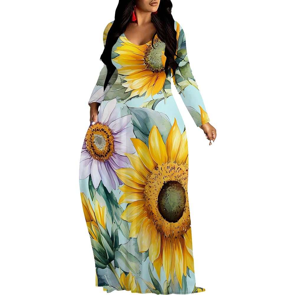 Autumn Floral Print Sunflower Pattern Casual Long Sleeve
