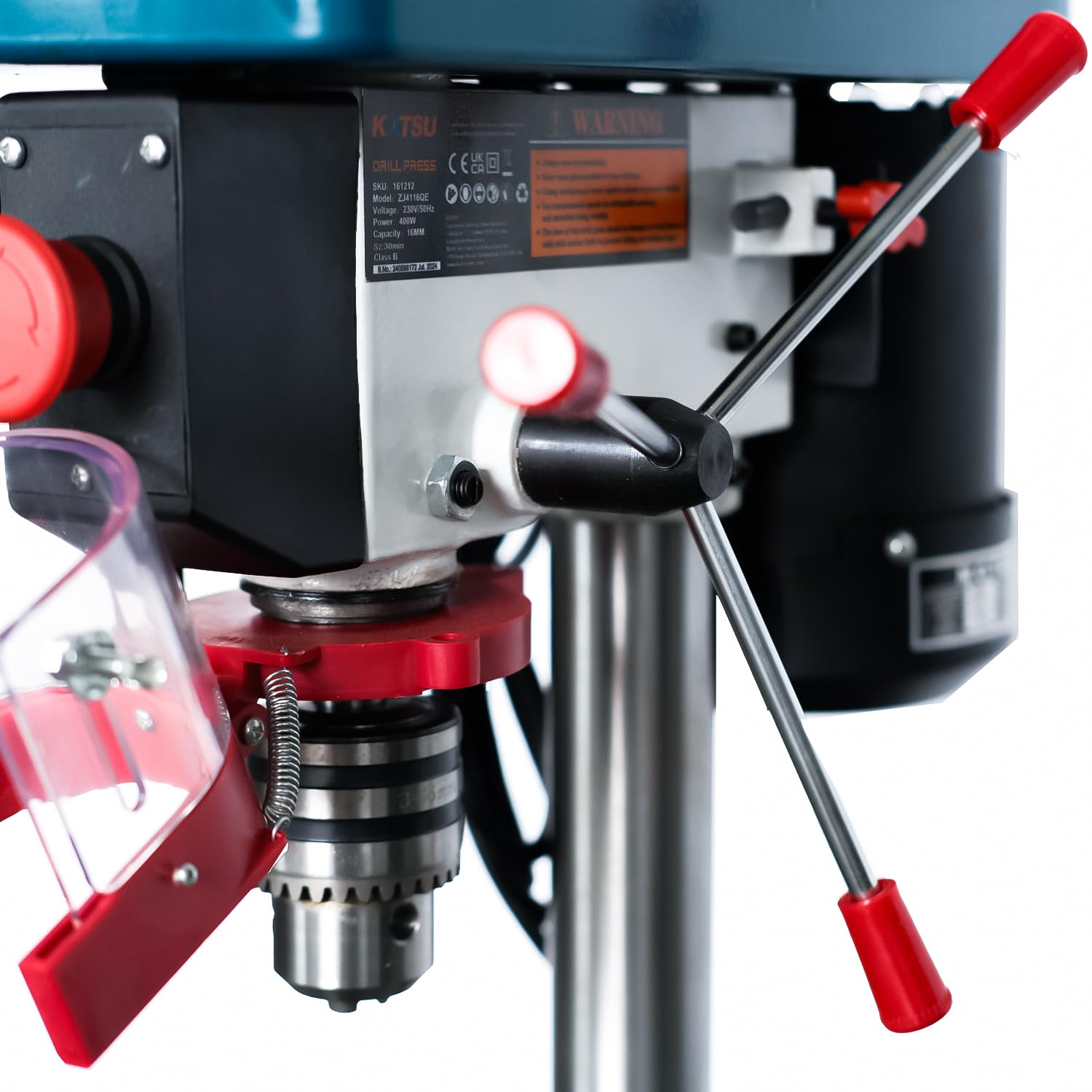 KATSU Tools Prensa de taladro de pilar de banco de 400 W + portabrocas de 16 mm + interruptor electrónico de velocidad variable de 5 velocidades + profundidad máxima de perforación de 50 mm + máx.
