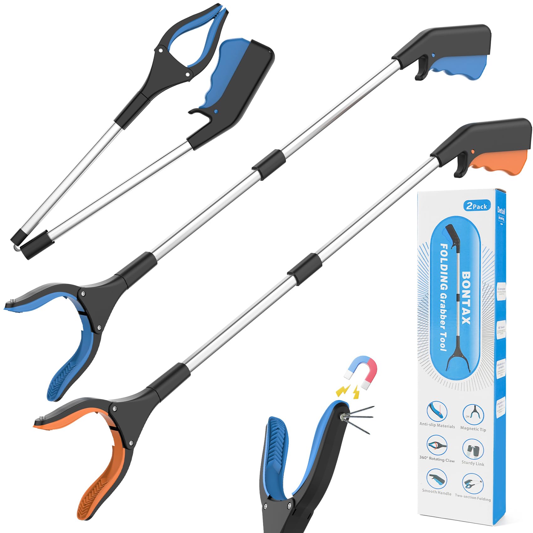 Greifzange für Senioren, 2 Stück, einfacher Griff, 81,3 cm langer Griff, faltbare Greifhilfe, Greifhilfe für Müll, ideal für ältere Menschen und Behinderte