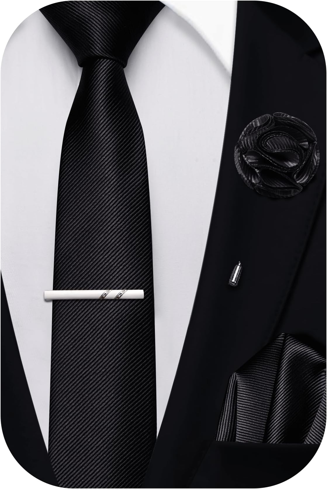 2.4" Solid Satin Skinny Ties for Men Slim Necktie and Pocket Square Tie Clip Lapel Pin Set Wedding Casual 6cm