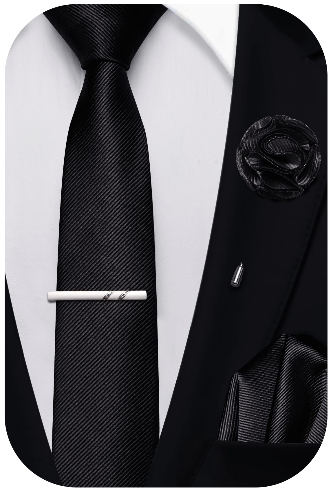 2.4" Solid Satin Skinny Ties for Men Slim Necktie and Pocket Square Tie Clip Lapel Pin Set Wedding Casual 6cm