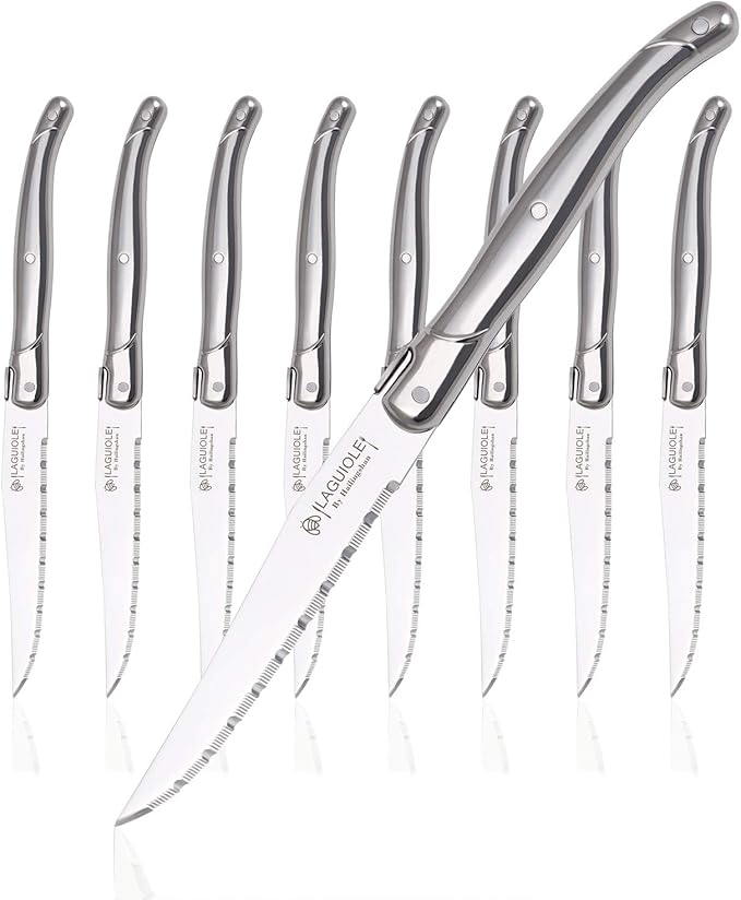 Steak knives Serrated Edge Sharp Light Premium Dishwasher Safe Stainless Steel knife set of 8 Silverware with Gift Box
