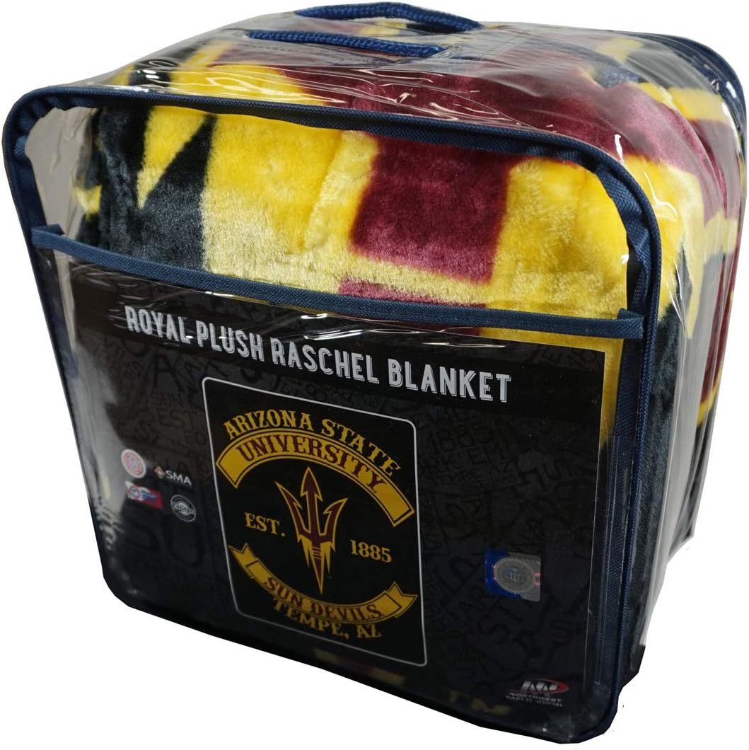 Northwest COL 802 NOR-1COL080200086RET 60 x 80 in. Arizona State Sun Devils NCAA Royal Plush Raschel Blanket, Rebel Series