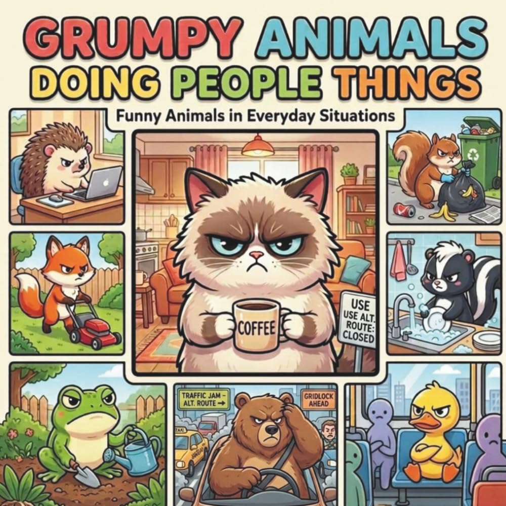 Grumpy Animals Doing People Things: A Funny Coloring Book of Grumpy Animals in Everyday Situations