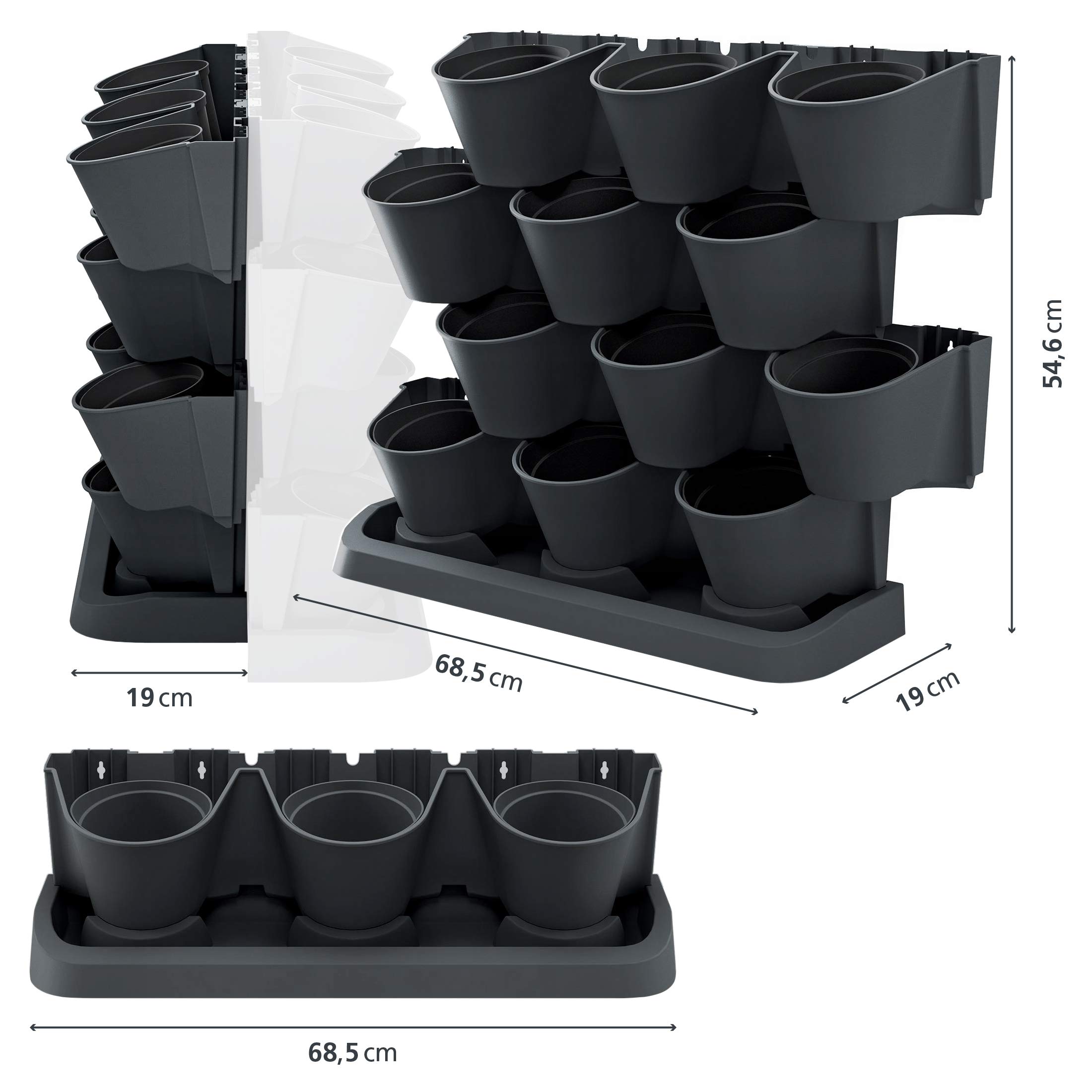 Prosperplast Cascade Garden jardinière verticale en plastique de couleur anthracite 68,5 (L) x 19 (l) x 54,6 (H) cm
