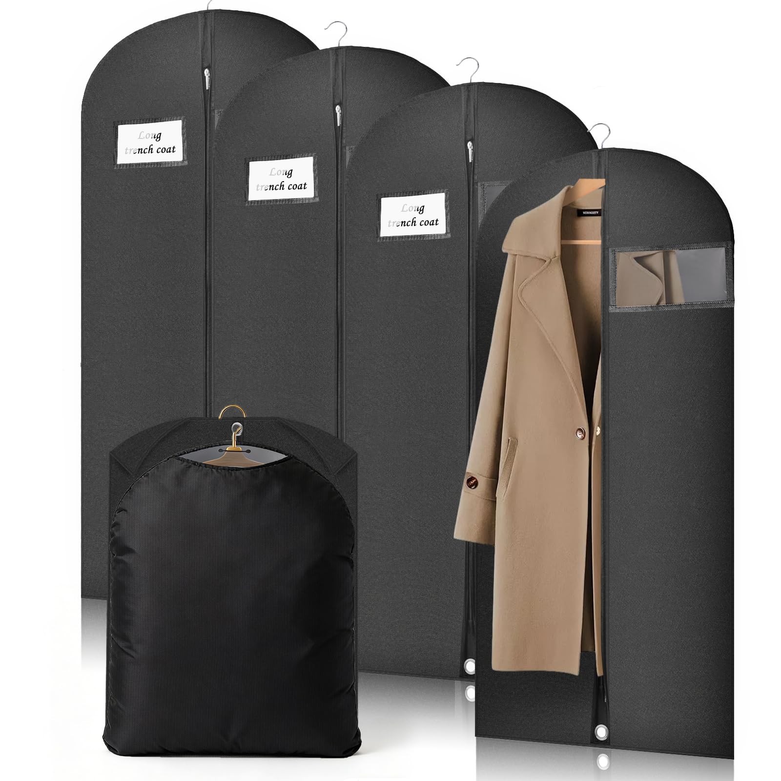 4PCS 152 x 60 cm Fundas Ropa Plegable, Portatrajes Largos a prueba de Polvo y Humedad, Transpirable Bolsas de Ropa Fundas con Cremallera para Vestidos Largos,Trajes, Abrigos