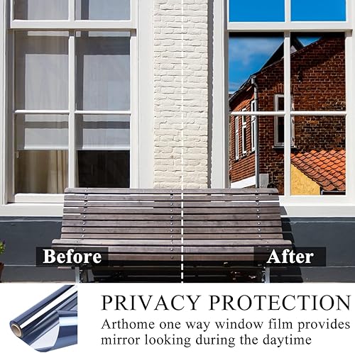 Miniatura 10 de Arthome Película unidireccional de privacidad para ventana, privacidad durante el día, tinte para ventanas, para el hogar, anti rayos UV, adherencia