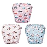 ALVABABY 3 Pack Large Swim Diapers Baby/Toddler/Infant Snap Adjustable Reusable Swimming Diaper Baby for Boy and Girl 3ZSWY37