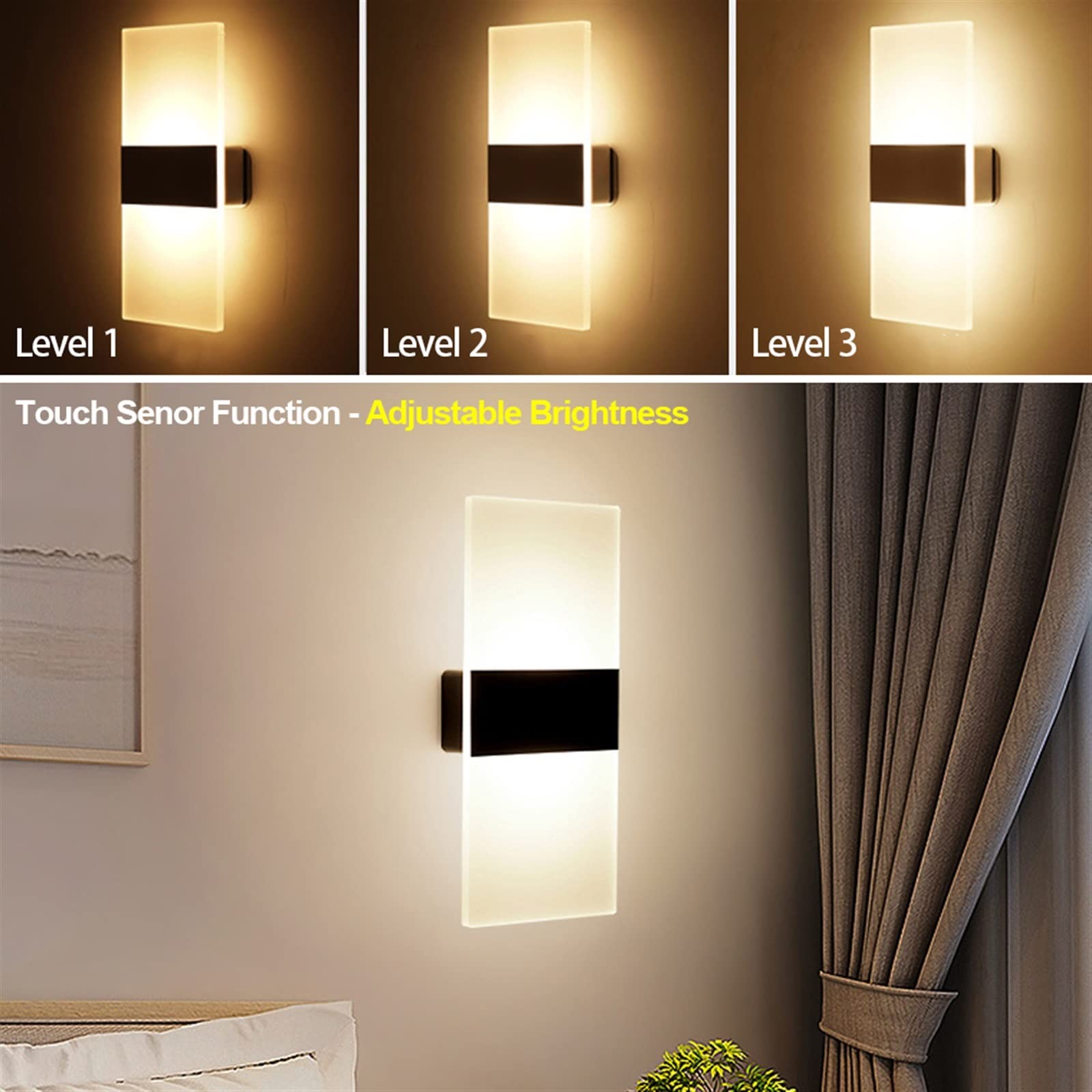Luces de pared recargables para el hogar, interior, sensor de movimiento, iluminación para dormitorio, mesita de noche, pasillo, escalera (rectángulo, luz blanca, sensor de movimiento)