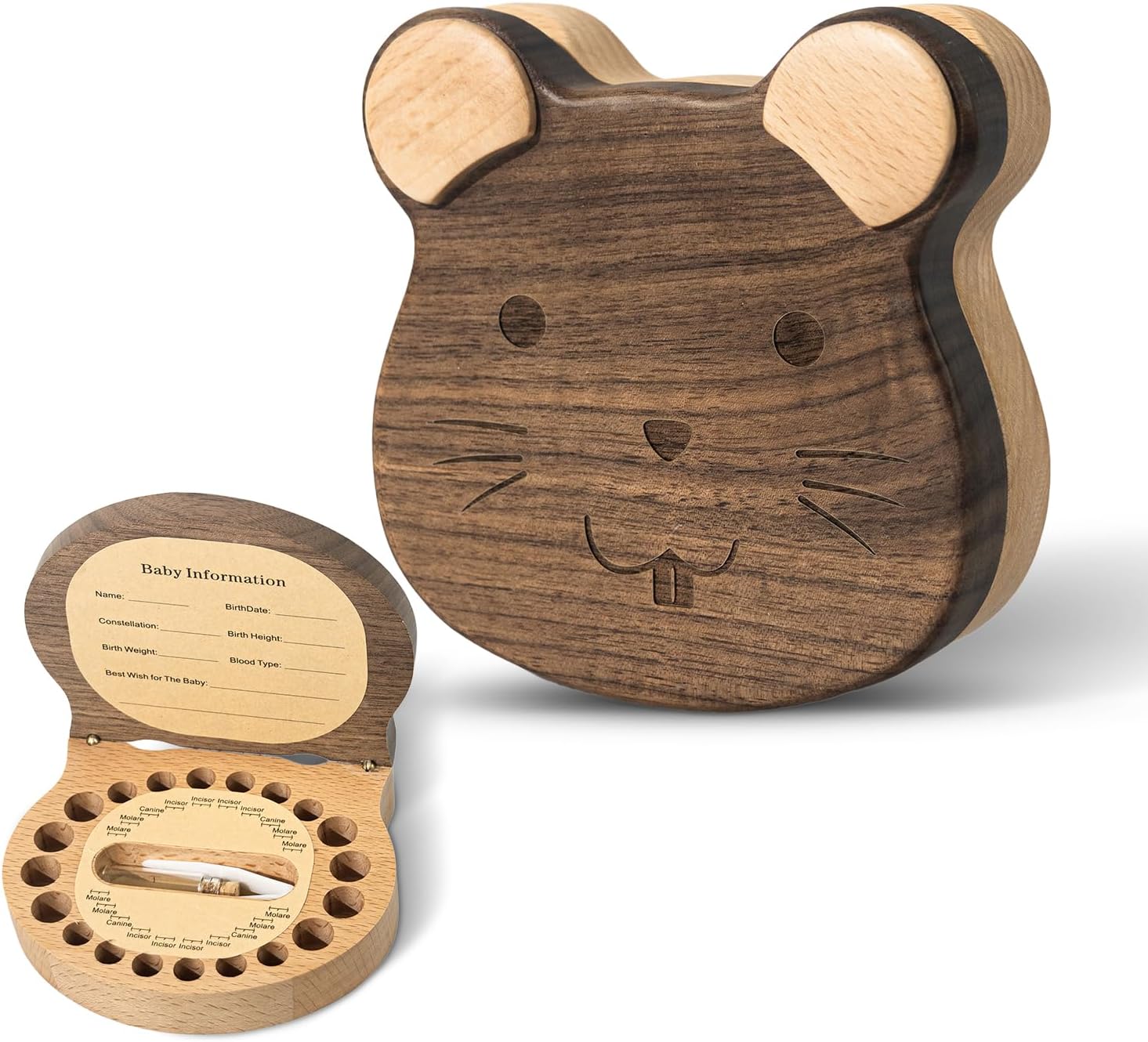 Chinese Zodiac Wooden Tooth Fairy Box, Keepsake Baby Tooth Storage Box for Kids,12 Zodiac Animals,Keepsake Organizer for Baby Teeth and Hair,Gift for Boys & Girls(Rooster)