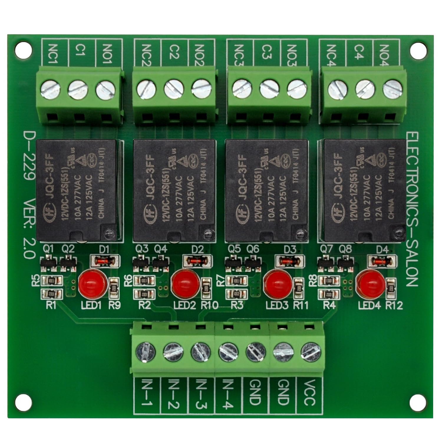 Module relais 4 SPDT 10A relais de puissance DC 12V carte - 6