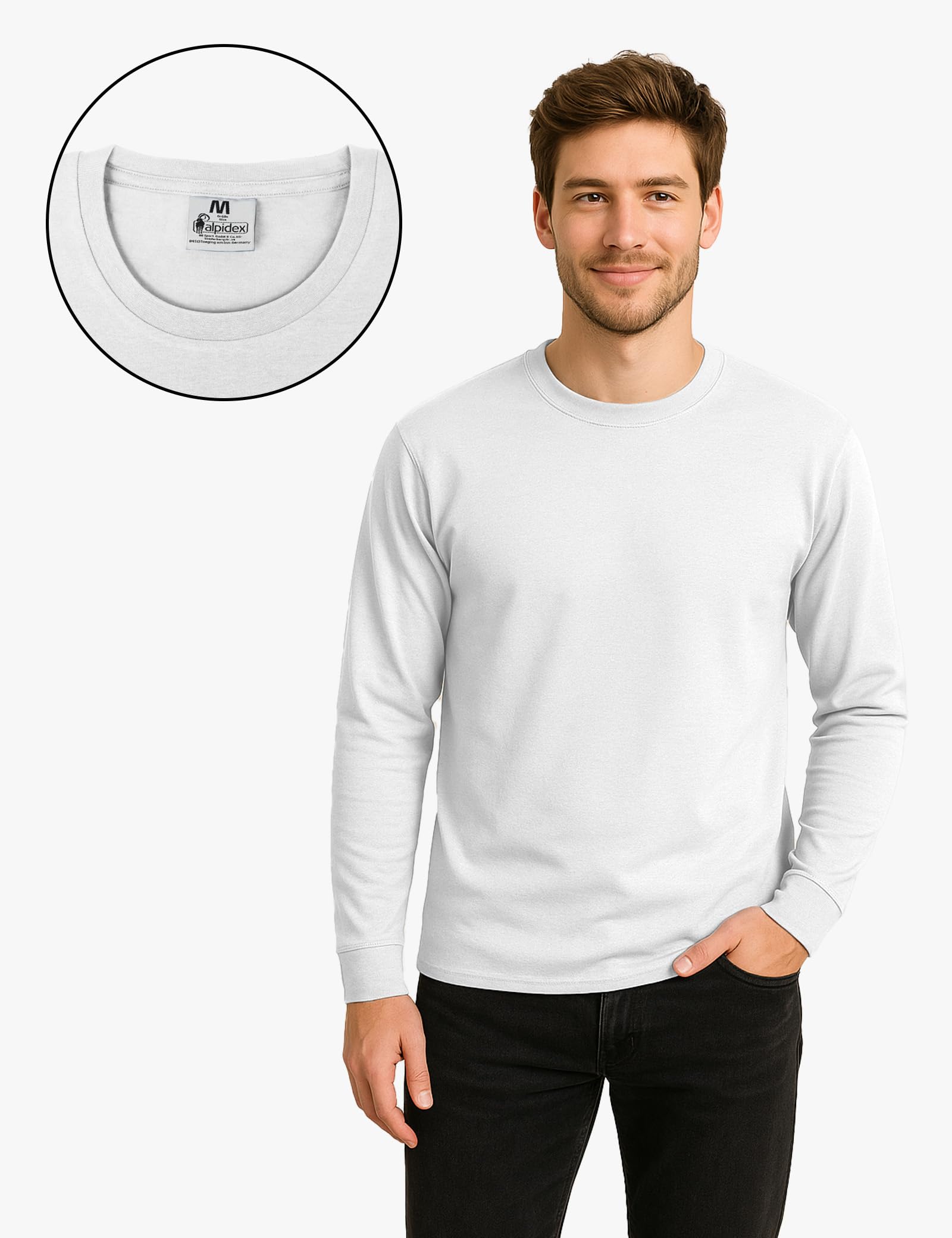 ALPIDEX T-Shirt Homme Manches Longues Lot de 4 100% Coton Basique Uni Coton Stretch Col Rond