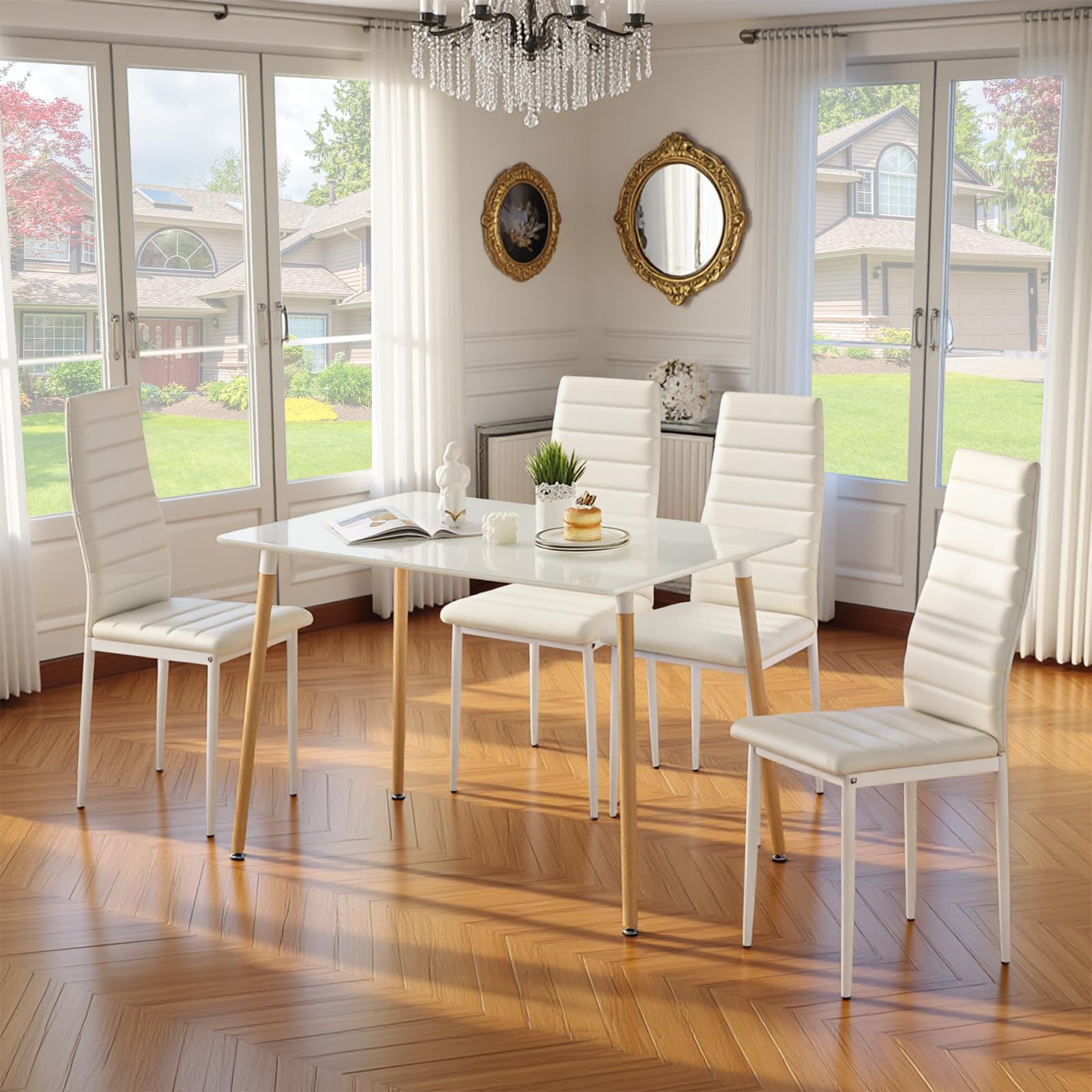 buybyroom Stühle Esszimmer 4er Set, Küchenstühle Esstisch Modern mit Hoher Rückenlehne, Gepolsterter Esszimmerstuhl für Wohnzimmer, Küche, Büro, Gäste, Schlafzimmer, Weiß