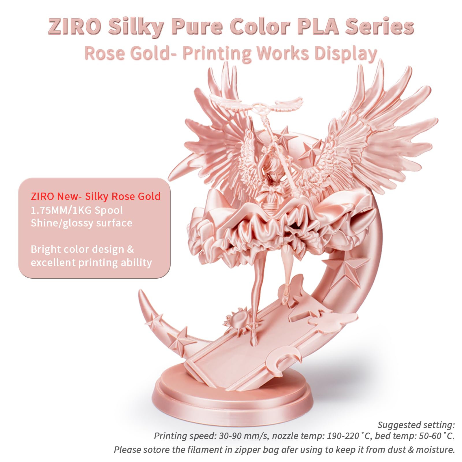 ZIRO Seta Filamento PLA 1.75mm, Filamento di Stampa 3D Setoso, PLA Lucido 1KG, Precisione Dimensionale +/- 0.03mm, Oro rosa