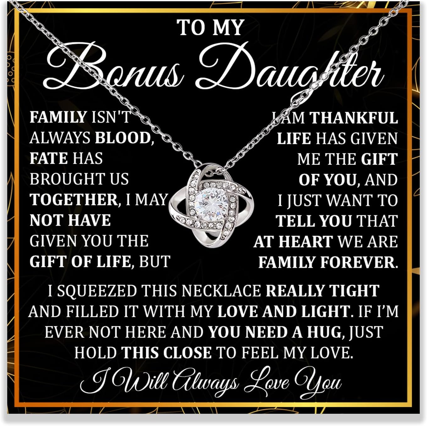 To My Bonus Daughter Necklace From Stepmom, Bonus Daughter Gifts From Stepdad, Graduation Christmas Birthday Gift For Stepdaughter With Message Card And Gift Box