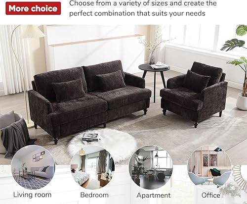 Miniatura 9 de JOYBASE Juego de 2 muebles de sala de estar, sofá biplaza y silla decorativa, juego de sofá moderno de mediados de siglo para sala de estar, Negro