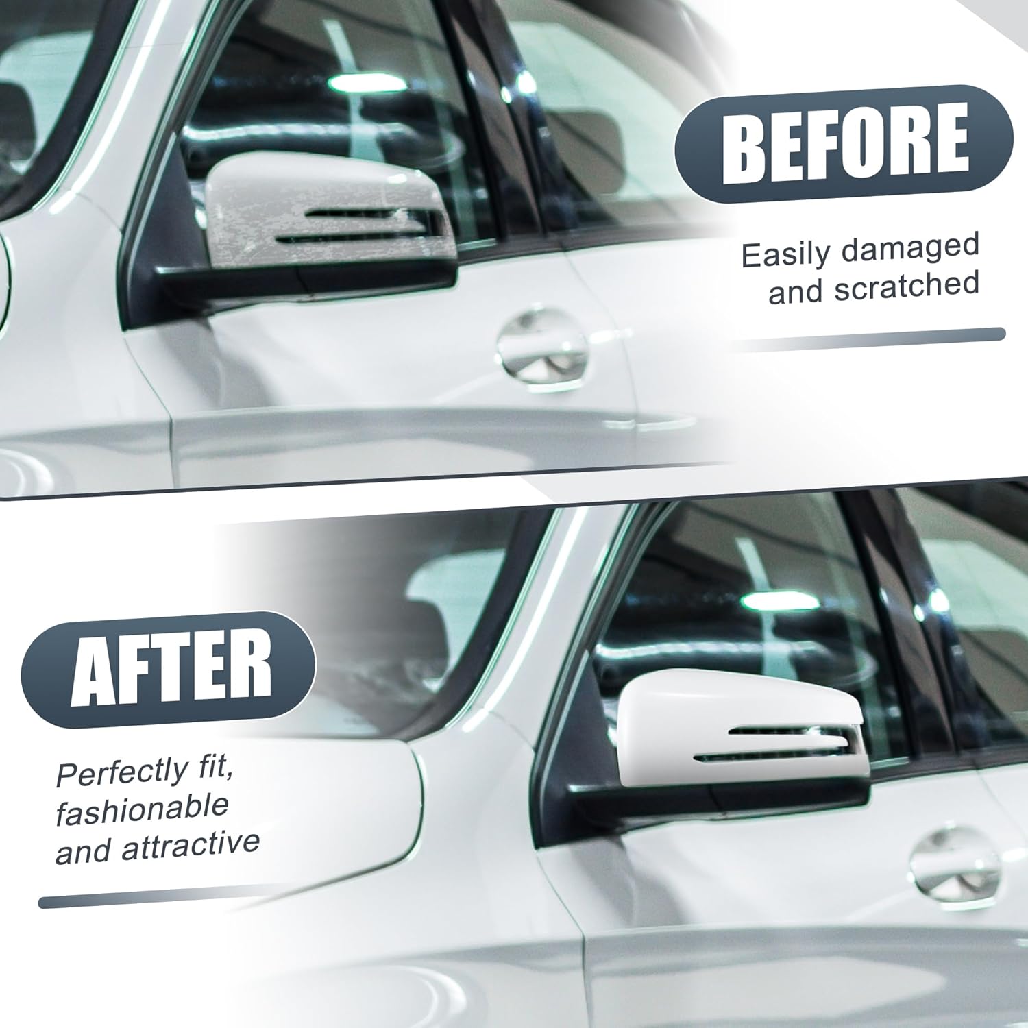 X AUTOHAUX Car Rear View Left Driver Side Mirror Cover Cap Replacement White for Mercedes Benz a Class W176 B Class W242 W246 C Class E Class W212 E200 E220 Mirror Guard Covers Exterior Trims