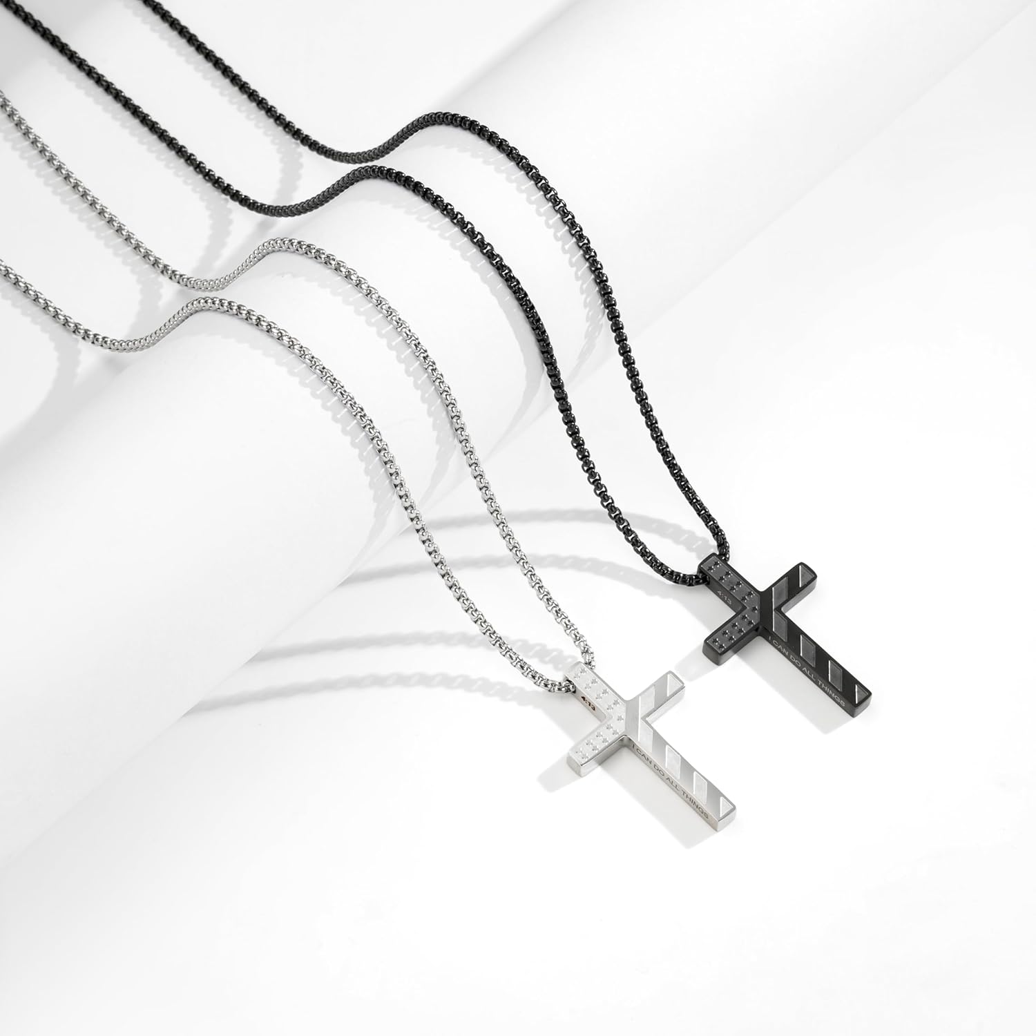 Cross Necklace for Men Boys, Stainless Steel Chain Pendant Bible Verse Religious - Image 5