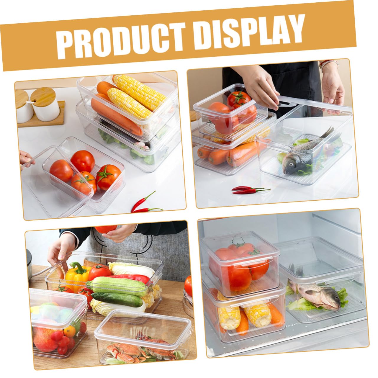 Homoyoyo Caja de Almacenamiento para Refrigerador Pet Transparente 3 Piezas | Apilable, Resistente al Desgaste, para Frutas y Alimentos, Uso en Cajón y Congelador