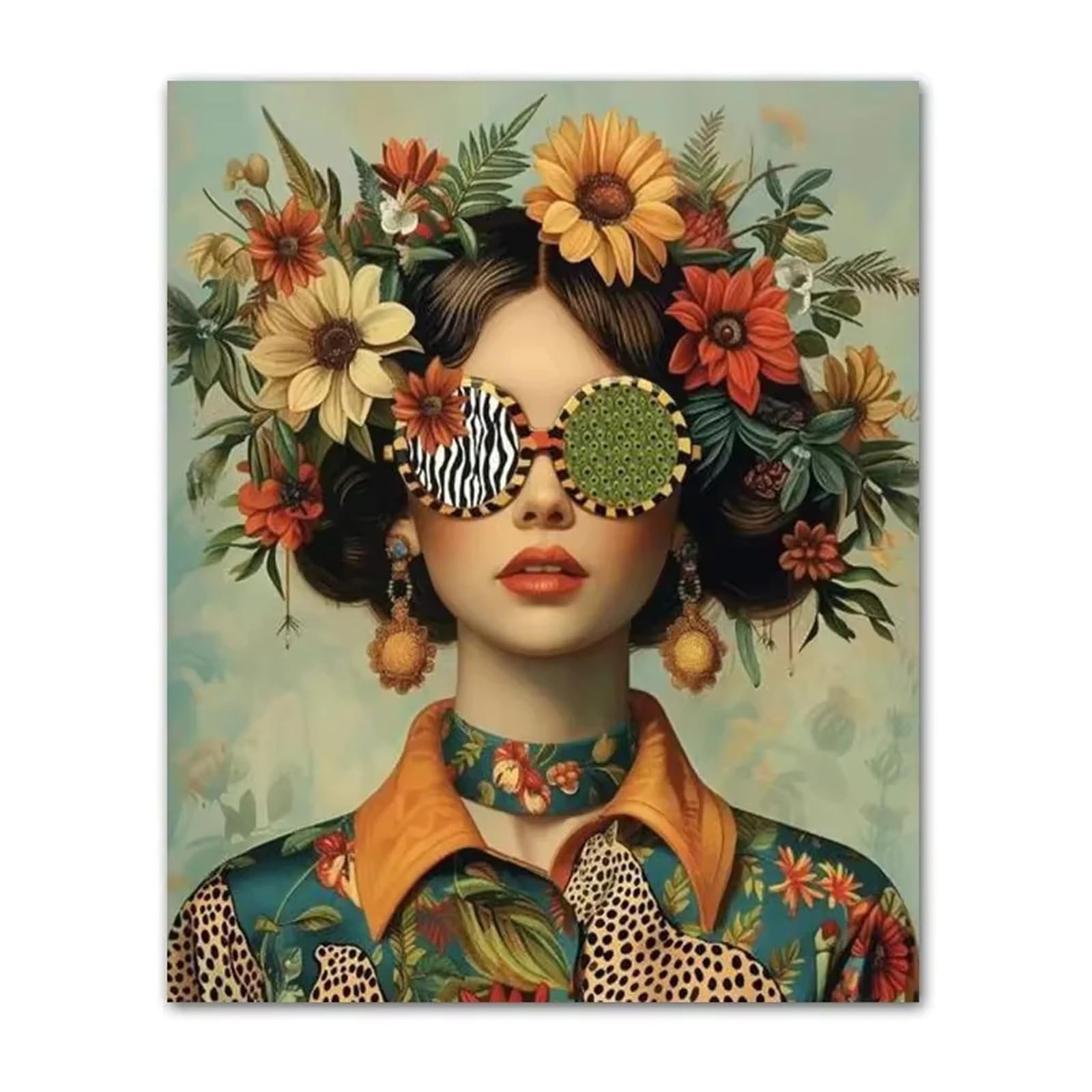 Xenite F Wall Art Canvas Prints Beautiful Woman With Glasses Lower Posters And Prints On The Canvas Prints Modern Art Woman Wall Paintings Room Decor(,50X70cm)