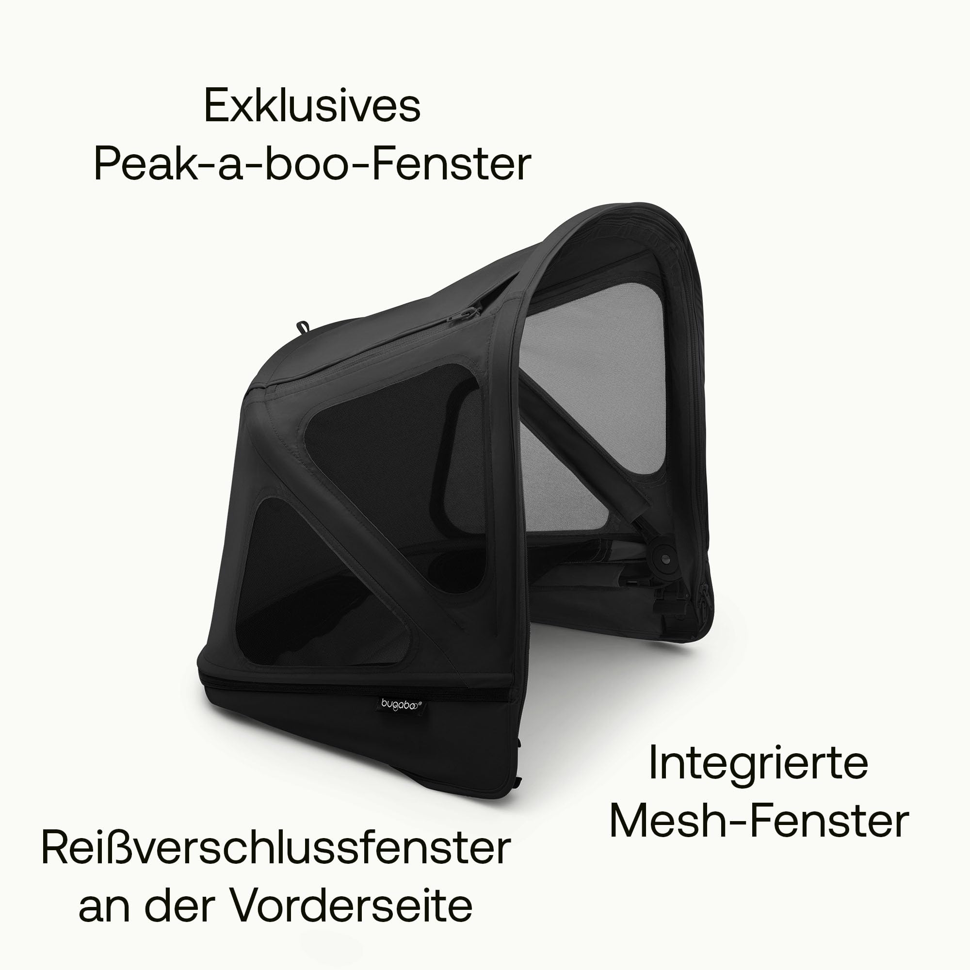 Bugaboo Donkey Sonnendach mit Lüftungsfenstern, ausziehbar für zusätzlichen und optimalen Sonnenschutz, wasserabweisend, kompatibel mit allen Bugaboo Donkey Kinderwagen, Midnight Black