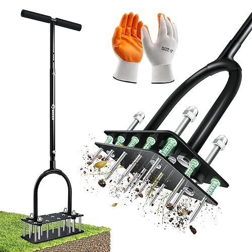 Saker Manual Lawn Aerator Tool with 15 Iron Spikes Adjustable