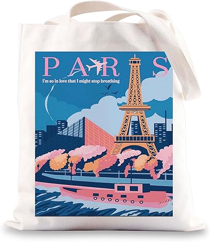 BWWKTOP Bolsa de lona de París, regalos de viaje de París, bolsa de hombro de París, bolsa de comestibles reutilizable para París, regalo