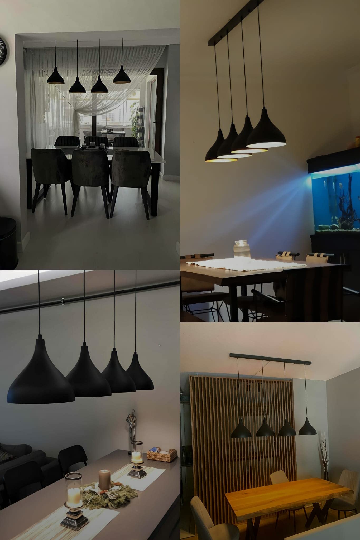 bamyum Lámpara Colgante de Mesa de Comedor I Adash I 4 llamas Lámpara de Mesa de Metal Ø 26 cm Lámpara de Techo Mesa de Comedor Colgante Sala de Estar Redonda - Lámpara Colgante Negra