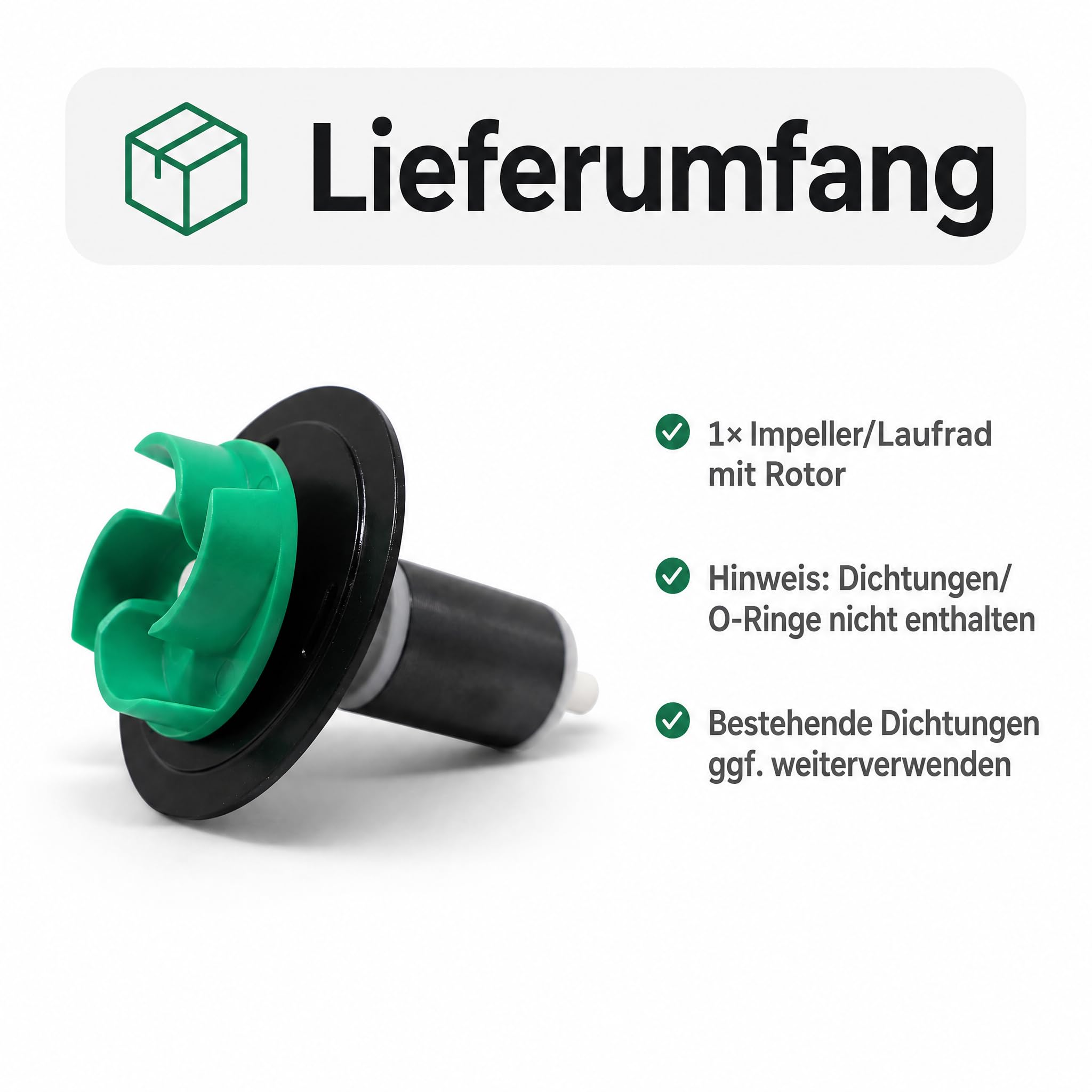 Impeller/Laufrad mit Rotor, kompatibel mit Aquaforte DM-10.000S Vario (RD800), Ersatzteil für Teichpumpe, Teilenummer RD800B, Kunststoff, Schwarz/Grün/Weiß
