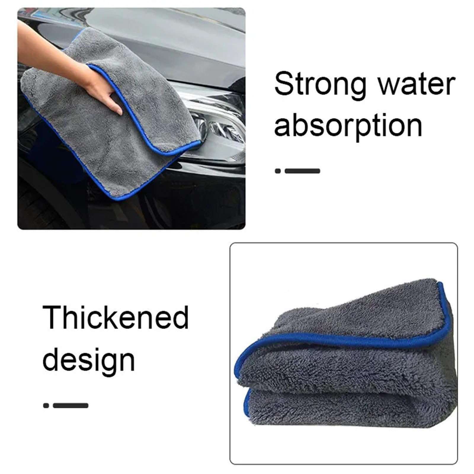 40x40CM Car Wash Microfiber Towel Thickened Super Absorption Car Cleaning Drying Cloth Hemming Towels Detailing Care Rags Gray — view 4