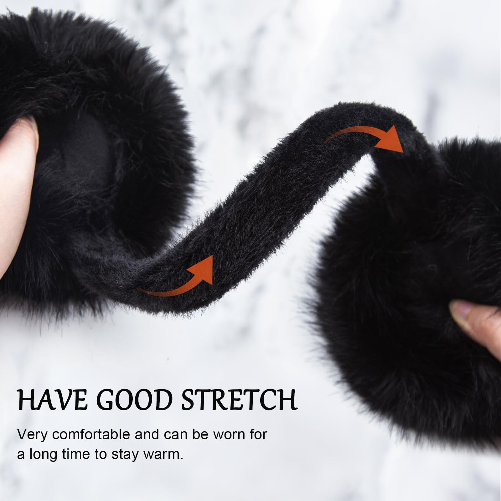 WATAME Earmuffs for Women Girls Faux Fur Fuzzy Headband Foldable Ear Covers Cold Weather Accessory: Black