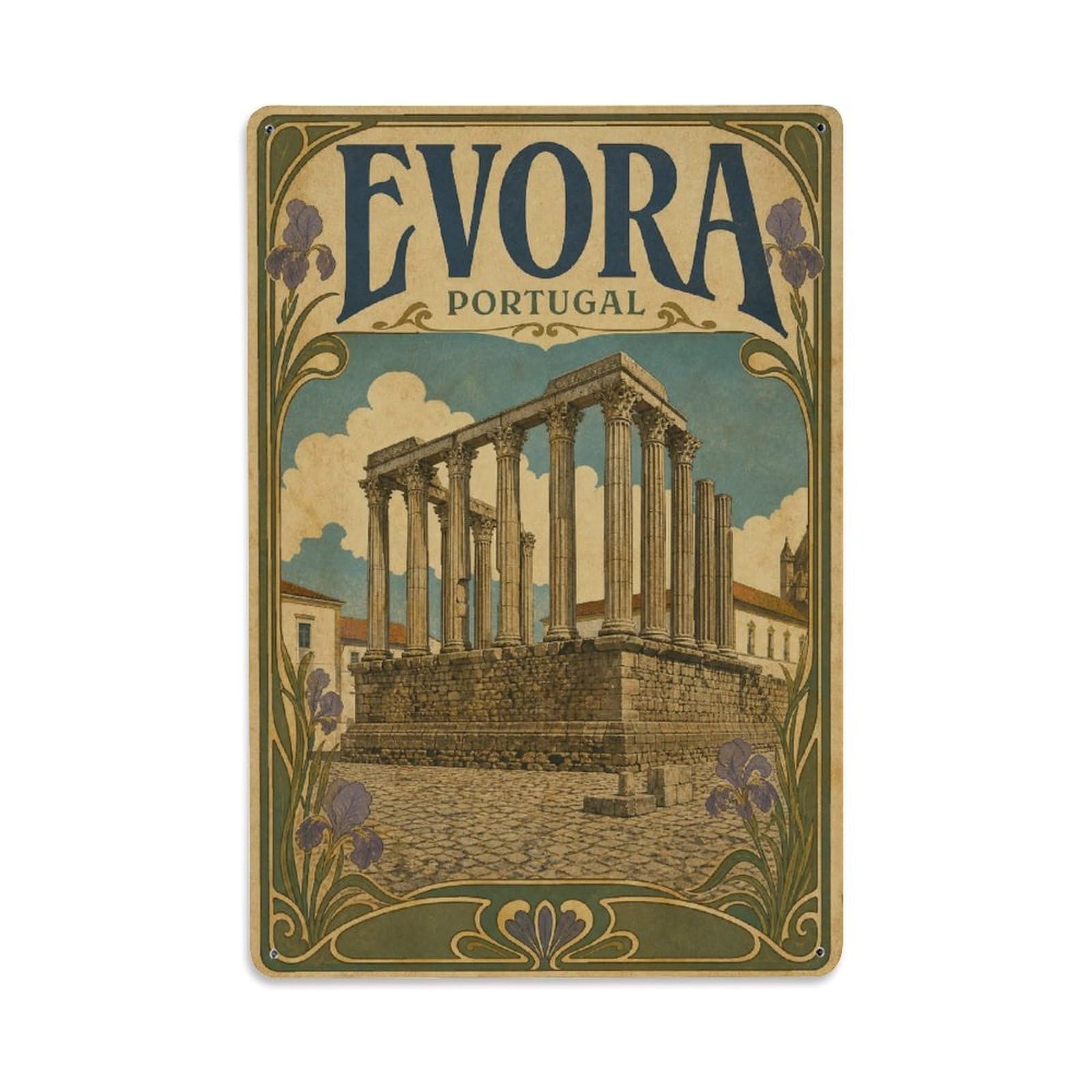 Vintage Travel Portugal Evora Metal Tin Sign Plaque Wall Decor for Cafe, Club Bar, Office, Garden Metal Poster 8x12Inch